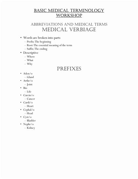 50 Medical Terminology Prefixes Worksheet