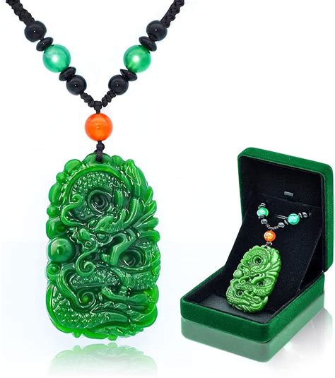 Kissemilia Jade Dragon Necklace Pendant For Men Womens Genuine Green