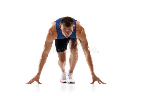 121 Caucasian Professional Male Runner Athlete Training Isolated White