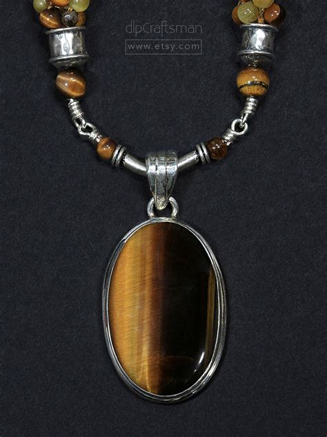 Tiger Eye Beaded Necklace With Pendant Kumihimo Braided Tiger Etsy