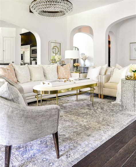 Beautiful White Gray Living Room Gold Accents Livingroom