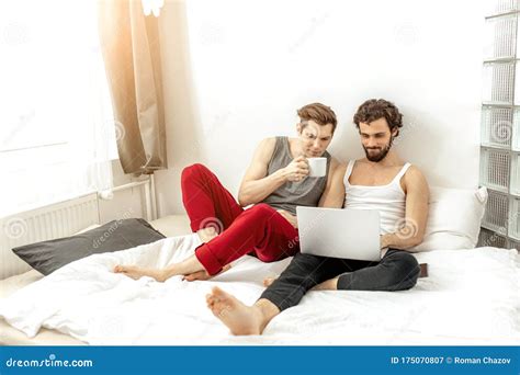 Happy Gay Couple At Morning Stock Image Image Of Freedom Computer 175070807