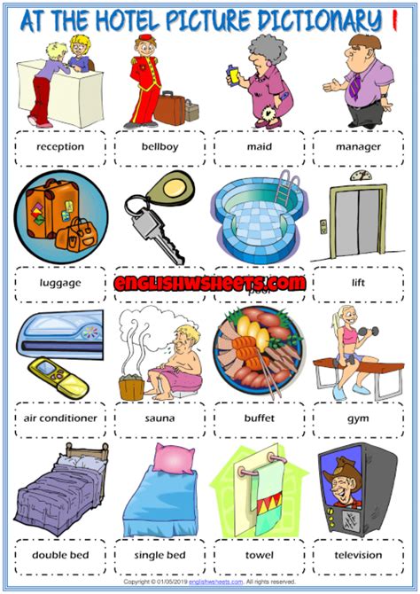 Hotel Vocabulary Esl Picture Dictionary Worksheets For Kids