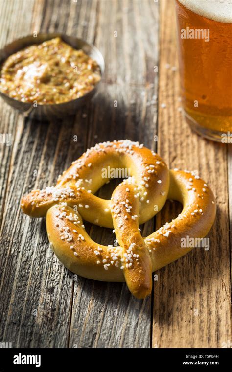 Homemade Bavarian Soft Pretzels With Mustard And Beer Stock Photo Alamy