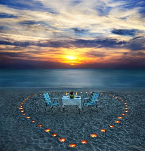 Romantic Dinner On Sea Beach With Candles