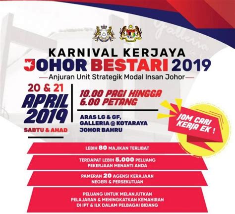 Bahagian sains teknologi dan ict negeri johor, aras 1, bangunan dato' jaafar muhammad, kota iskandar, 79503 iskandar puteri, johor. Rebut 5,000 peluang kerja di Karnival Kerjaya Johor ...