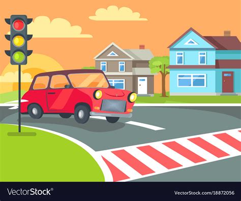 Pedestrian Crossing With Traffic Lights On Road Vector Image