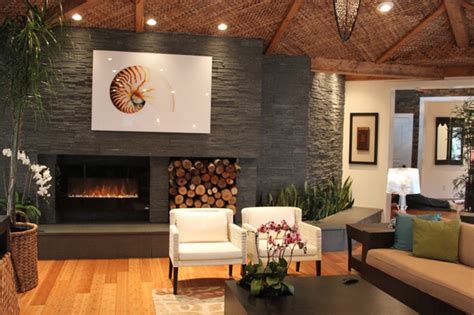 A sun room passthrough window walls or a cozier space and a contemporary indoor fireplaces outdoor decor style enhance your focal point such as a display case. Contemporary Natural Stone Fireplace - Modern - Living ...