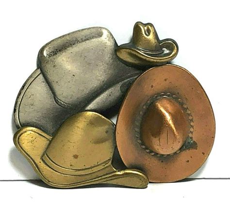 Vintage Cowboy Hats Western Mixed Metal Pin Brooch Unbranded In 2020