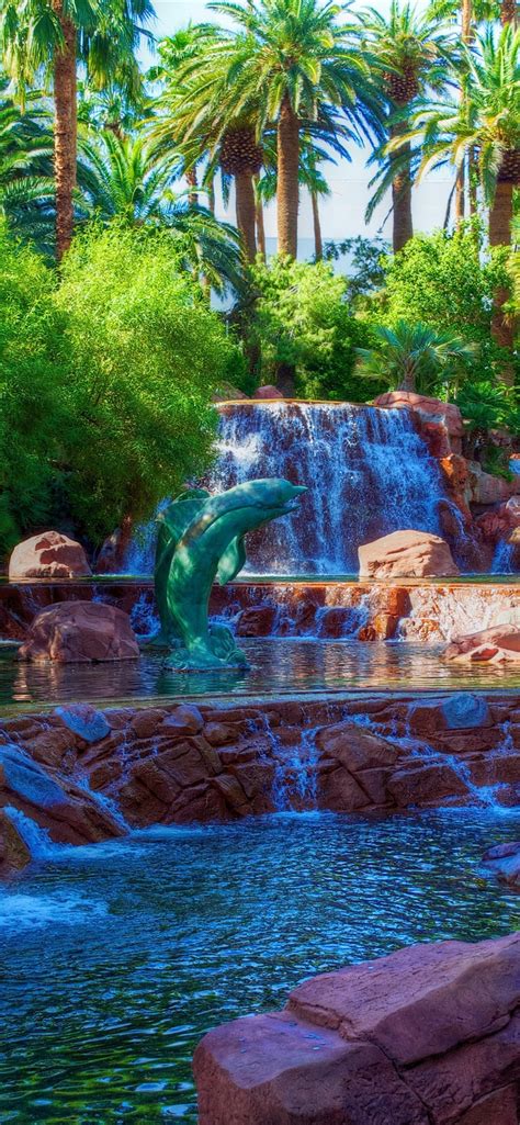 Wallpaper Las Vegas Palm Trees Waterfall Park Usa 3840x2160 Uhd 4k