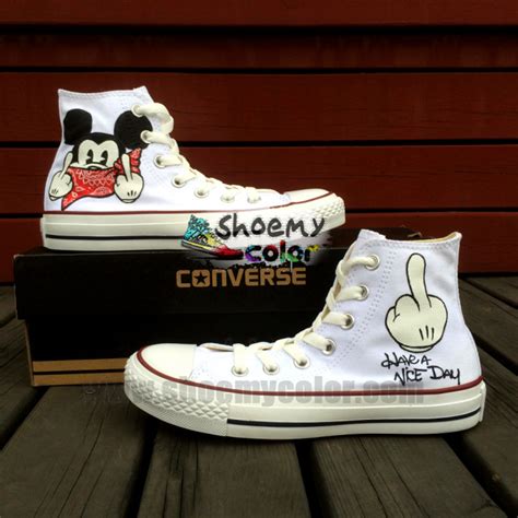 Lovely Mickey Mouse Pure Hand Painted White High Top Converse Canvas