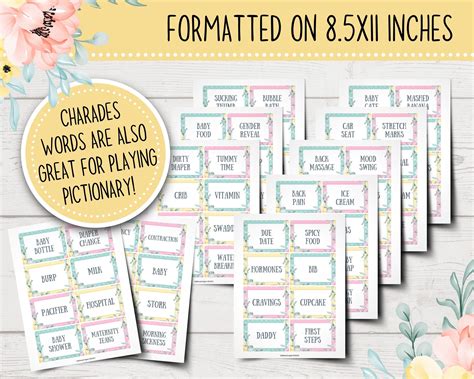 Baby Shower Charades Game Printable Baby Shower Pictionary Cards Baby