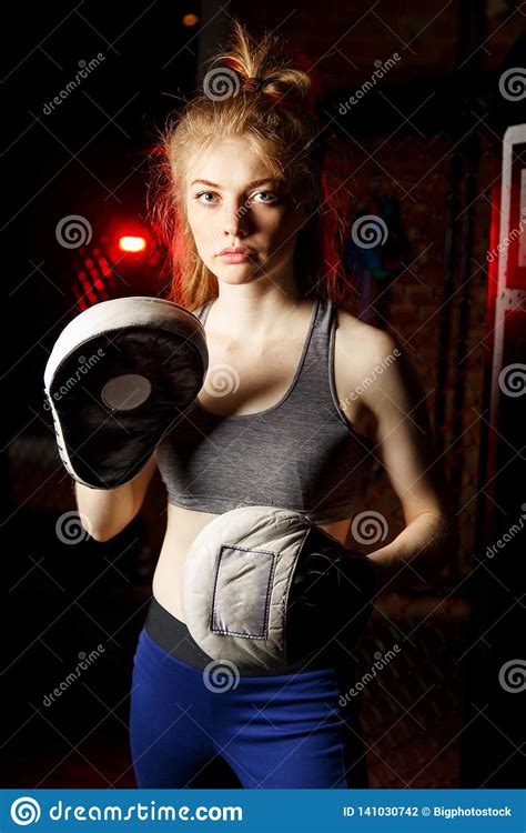 Portrait Of Young Sportswoman In Boxing Gloves Stock Photo Image Of