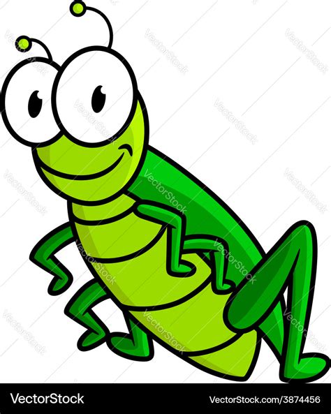 Cartoon Funny Green Grasshopper Character Vector Image