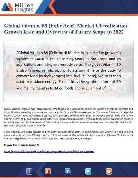Global Vitamin B9 Folic Acid Market Classification Growth Rate And