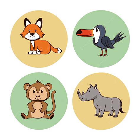 Premium Vector Cute Animals Cartoon Round Icons