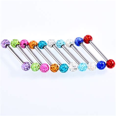 Buy 1pc Steel Tongue Rings Epoxy Straight Barbell