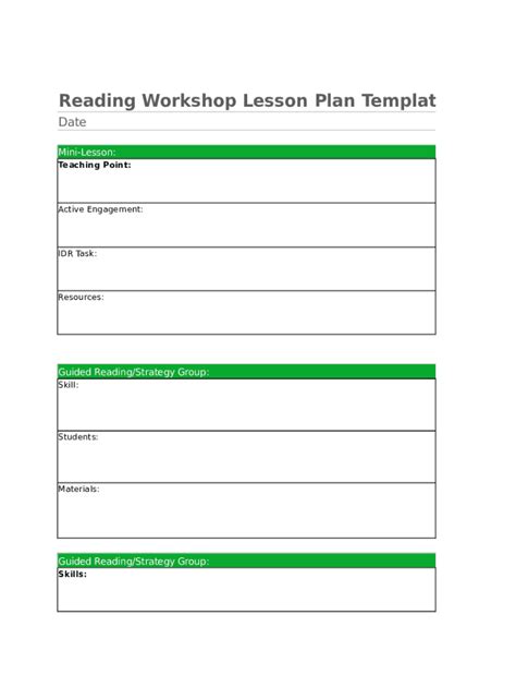 Reading Lesson Plan Template Fill Online Printable Fillable Blank