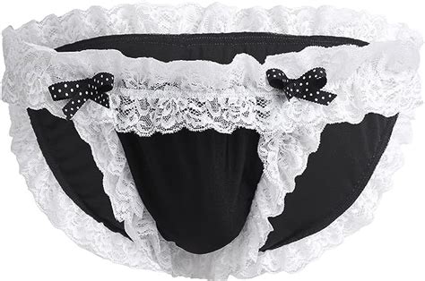 Chictry Mens Frilly Lace Trim Sissy Maid Underwear Polka Dots Bow