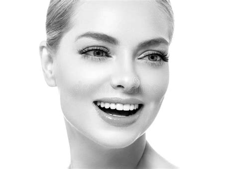 Healthy Teeth Smile Woman Beautiful Face Close Up Monochrome Stock Image Image Of Happiness