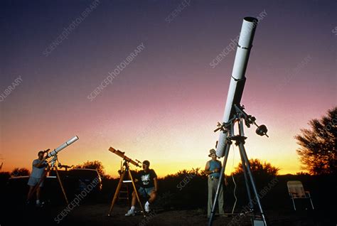 amateur astronomers and their telescopes stock image r104 0065 science photo library