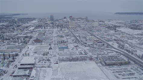 4k Stock Footage Aerial Video Snow Covered Downtown Anchorage Near The