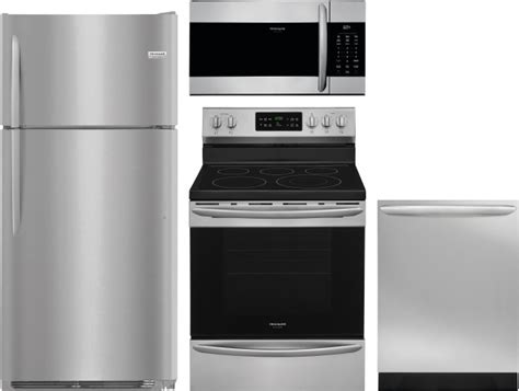 Buy a kitchen appliance package today and get 4 piece kitchen appliances package with french door refrigerator, gas range, over the range microwave and dishwasher in stainless steel. Frigidaire FRRERADWMW10567 4 Piece Kitchen Appliances ...