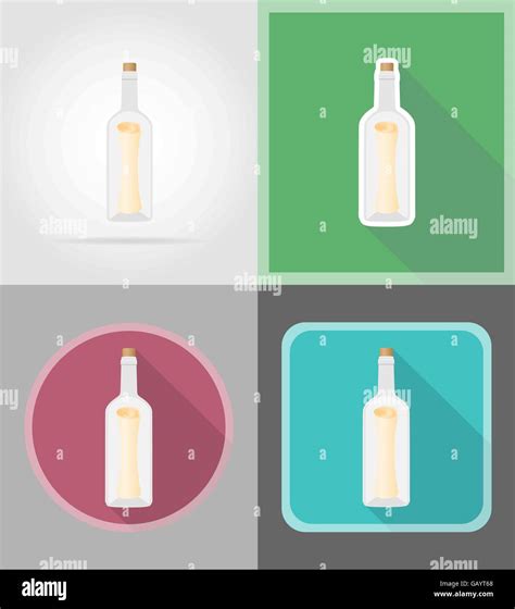 Message In The Bottle Flat Icons Vector Illustration Isolated On