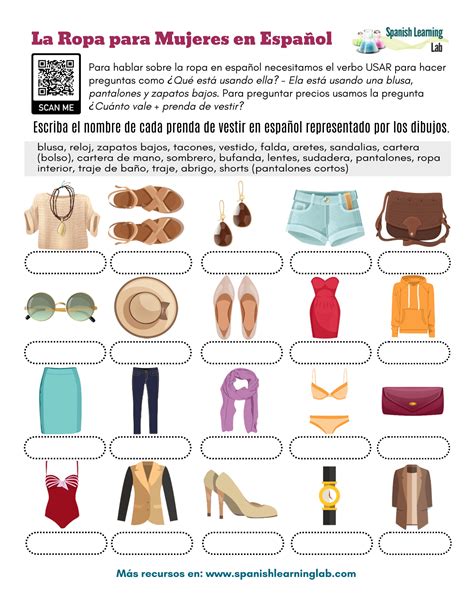 Women S Clothes In Spanish Pdf Worksheet Spanish Learning Lab