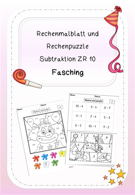 Rechenmalblatt Und Rechenpuzzle Zr Fasching Unterrichtsmaterial Im