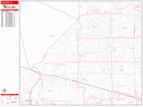 This page shows a map with an overlay of zip codes for sunrise, broward county, florida. Sunrise Florida Zip Code Wall Map (Red Line Style) by ...