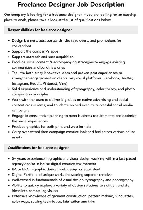 Freelance Designer Job Description Velvet Jobs