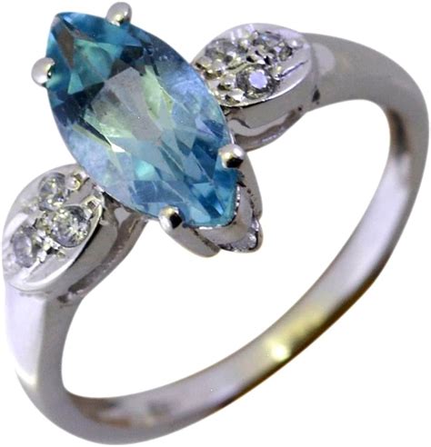 Jewelryonclick Real Birthstone Blue Topaz Ring Sterling Silver Prong