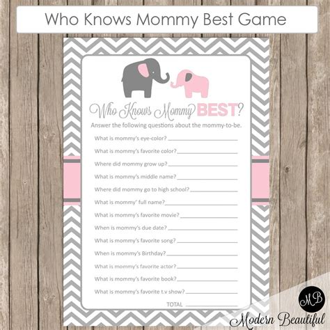 Elephant Baby Shower Game Who Knows Mommy Best Game Pe