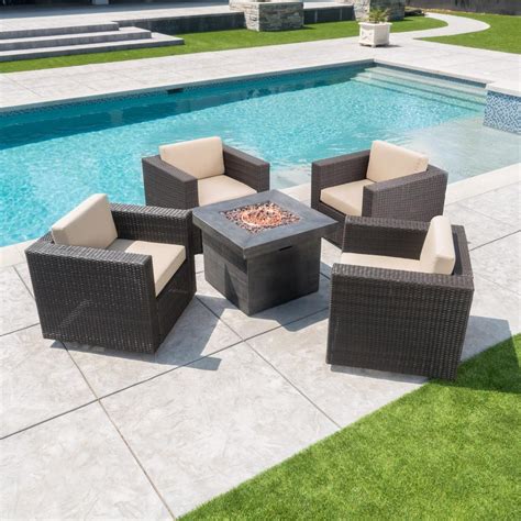 Best patio fire pit sets. Noble House Puerta Dark Brown 4-Piece Wicker Patio Fire ...