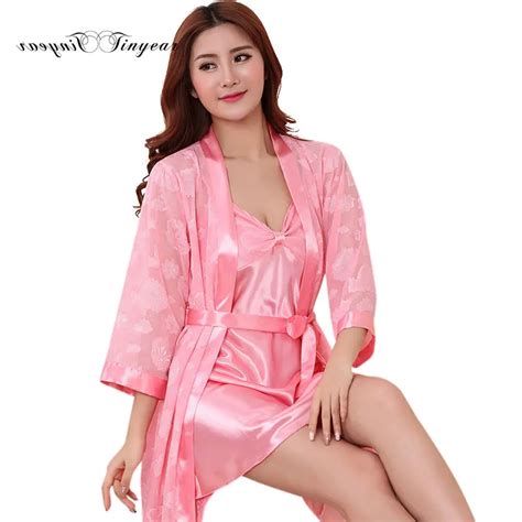 Drop Ship Sexy Lingerie Nightgown Women Lace Sleepwear Set Long Sleeve V Neck Silk Elegant