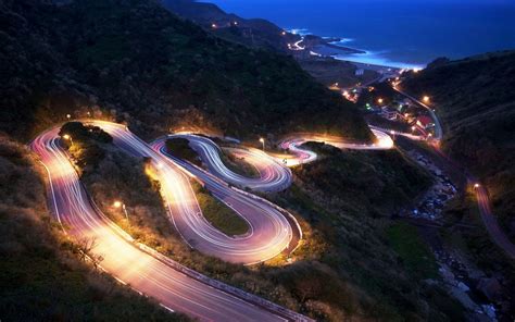 Photography Landscape Road Night Long Exposure Hairpin Turns