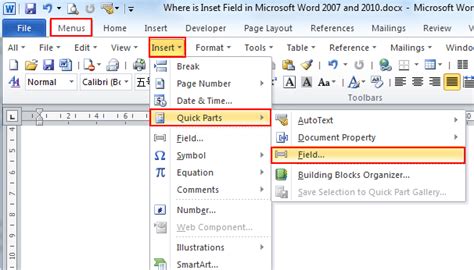 Where Is The Insert Field In Microsoft Word 2007 2010 2013 2016