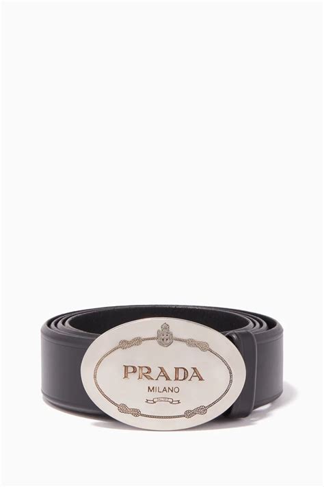 Shop Prada Black Black Engraved Logo Buckle Belt For MEN Ounass UAE