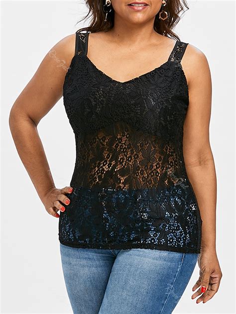 [28 off] plus size sheer lace sweetheart tank top rosegal