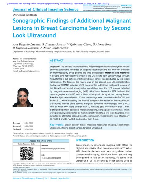 Pdf Sonographic Findings Of Additional Malignant Lesions In Breast