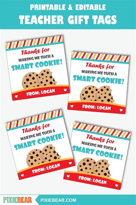 Teacher Appreciation Cookie Tags Printable Cookie Thank You Etsy In