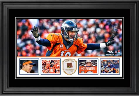 Peyton Manning Denver Broncos Framed 10 X 18 Panoramic With Piece Of