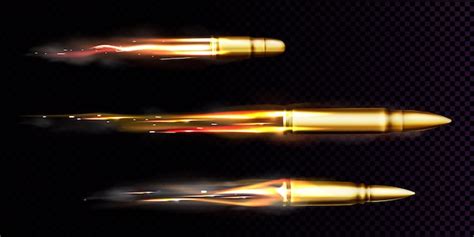 Free Vector Flying Bullets With Fire And Smoke Traces Realistic Set