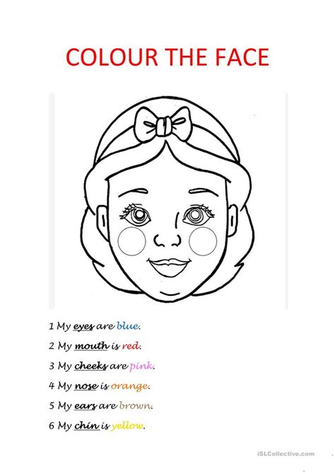 Woman's face coloring page from women category. COLOUR THE PARTS OF THE FACE - English ESL Worksheets for ...