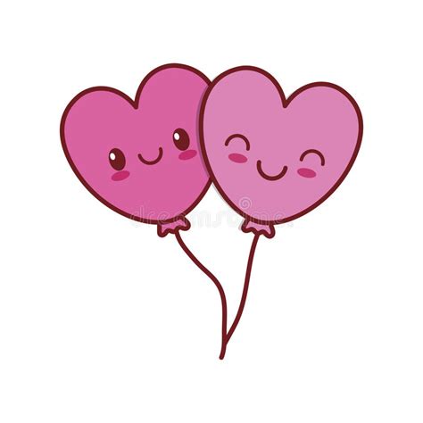 Kawaii Love Heart Balloons Valentine Stock Illustration Illustration