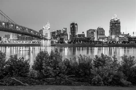 Cincinnati Ohio Downtown Skyline City In Black And White Photograph