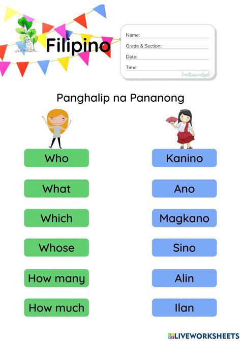 Panghalip Na Pananong Hunterswoodsph Filipino Worksheet Interactive