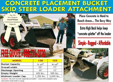 cement placement bucket attachment  skid steer loaders