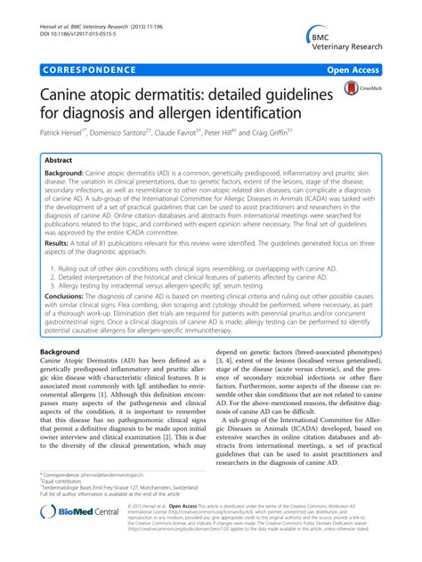 Pdf Canine Atopic Dermatitis Detailed Guidelines For Diagnosis And